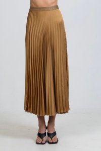 Satin pleated midi skirt with knitted details bronze