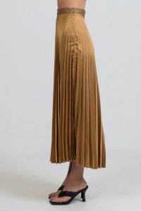Σατέν πλισέ μίντι φούστα με πλεκτές λεπτομέριες bronze
