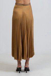 Satin pleated midi skirt with knitted details bronze
