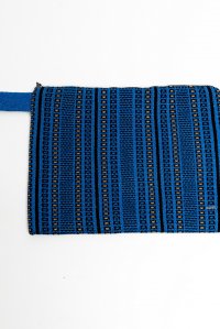 Cotton-lurex clutch bag with squares royal blue -black -tan gold