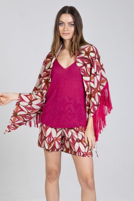 Viscose printed fringed pareo-top multicolored fuchsia