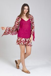 Viscose printed fringed pareo-top multicolored fuchsia