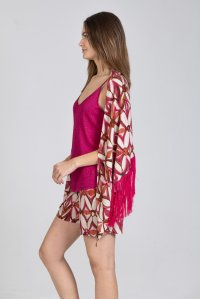 Viscose printed fringed pareo-top multicolored fuchsia