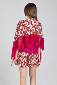 Viscose printed fringed pareo-top multicolored fuchsia