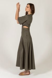 Poplin cut-out maxi dress with knitted details khaki