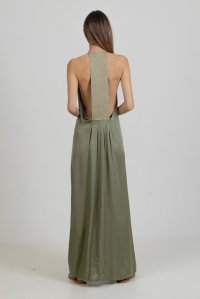 Satin maxi dress with knitted details khaki