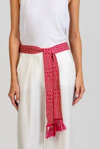 Cotton-lurex jaquard 3-toned belt fuchsia -tan gold -beige