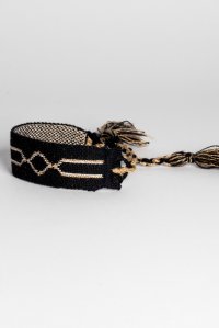 Cotton lurex jaquard three tone bracelet with handmade details black -tan gold -beige gold