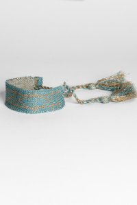 Cotton lurex bracelet with handmade details teal