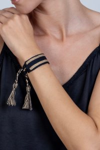 Cotton lurex two tone bracelet with handmade details black