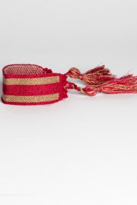 Cotton lurex two tone bracelet with handmade details fuchsia