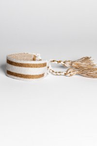 Cotton lurex two tone bracelet with handmade details white