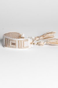 Cotton lurex three tone bracelet with handmade details ivory -gold -tan gold