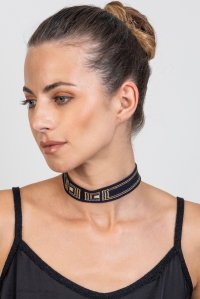 Cotton lurex three tone chocker with handmade details black -tan gold -beige gold