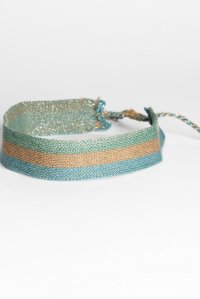 Lurex multicolored choker with handmade details teal -mint -tan gold