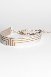 Cotton lurex geometric pattern choker with handmade details white -tan gold