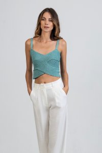 Cotton-lurex ribbed cropped top teal