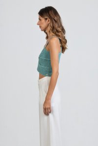 Cotton-lurex ribbed cropped top teal