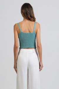 Cotton-lurex ribbed cropped top teal