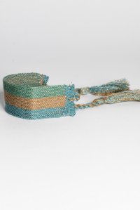 Lurex multicolored bracelet with handmade details teal -mint -tan gold