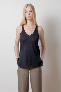 Lurex v-neck sleevless basic top black