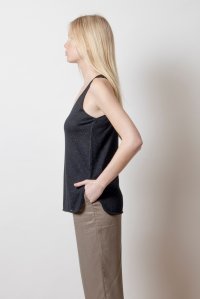 Lurex v-neck sleevless basic top black