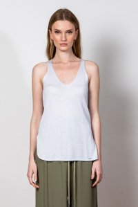 Lurex v-neck sleevless basic top white