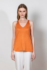 Lurex v-neck sleevless basic top orange