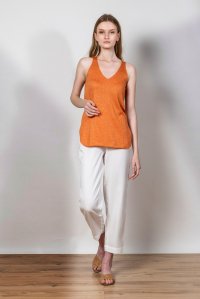 Lurex v-neck sleevless basic top orange