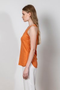 Lurex v-neck sleevless basic top orange