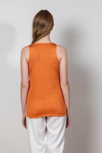 Lurex v-neck sleevless basic top orange