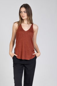 Lurex v-neck sleevless basic top henna