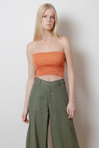 Lurex ribbed bandeau top orange