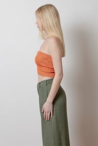 Lurex ribbed bandeau top orange