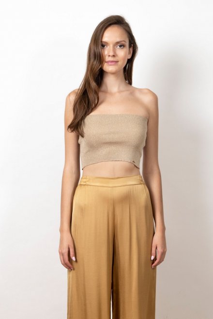 Lurex ribbed bandeau top rich gold