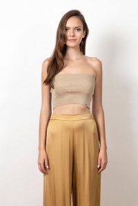 Lurex ribbed bandeau top rich gold