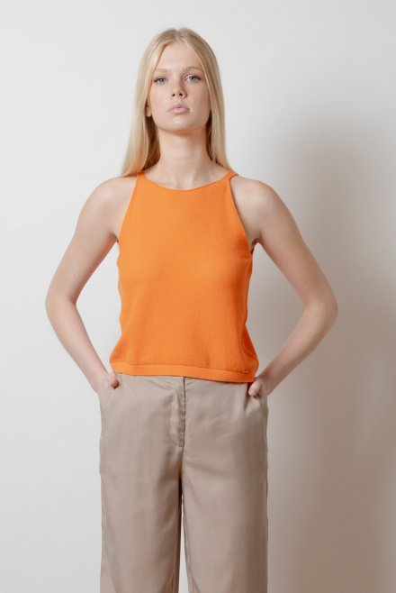 Cotton blend sleevless top orange