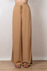 Crepe marocaine wide leg pants with knitted details dark beige