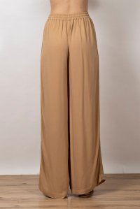 Crepe marocaine wide leg pants with knitted details dark beige