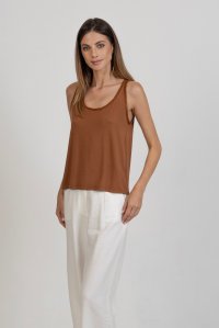 Jersey sleeveless top with knitted details terracotta