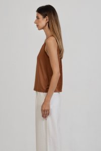 Jersey sleeveless top with knitted details terracotta