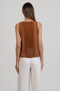 Jersey sleeveless top with knitted details terracotta