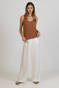 Jersey sleeveless top with knitted details terracotta