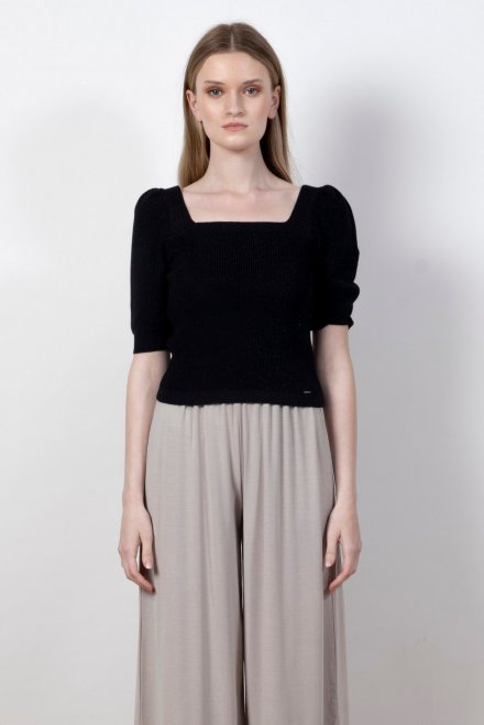 Lurex puffed sleeved top black