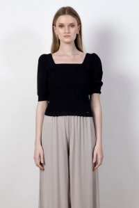 Lurex puffed sleeved top black