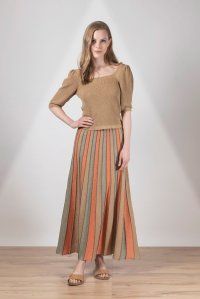 Lurex puffed sleeved top tan gold