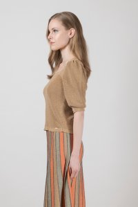 Lurex puffed sleeved top tan gold