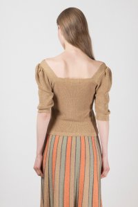 Lurex puffed sleeved top tan gold