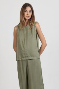 V-neck top with knitted details khaki