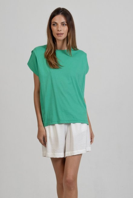 Organic cotton pleated T-shirt green